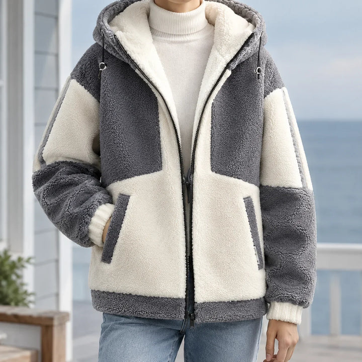 Men's sherpa jacket in grey, colour block zip up fleece