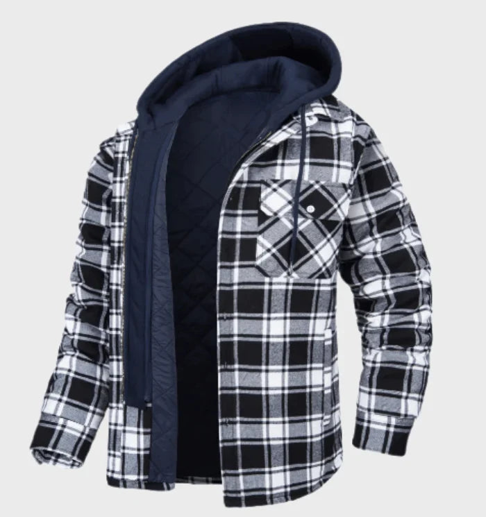 Men's shirt jacket in black, check quilted lining shacket