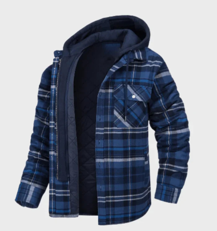 Men's shirt jacket in blue, check quilted lining shacket