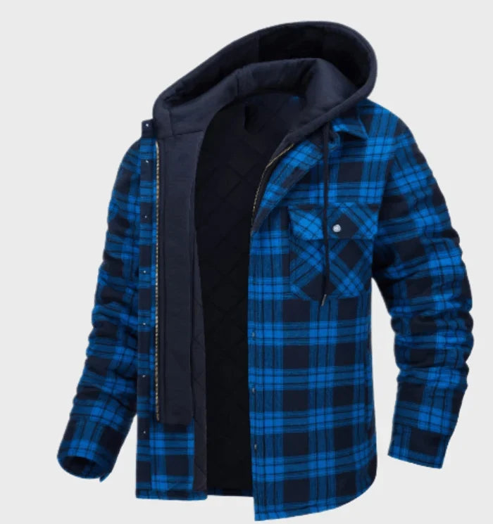 Men's shirt jacket in navy blue, check quilted lining shacket