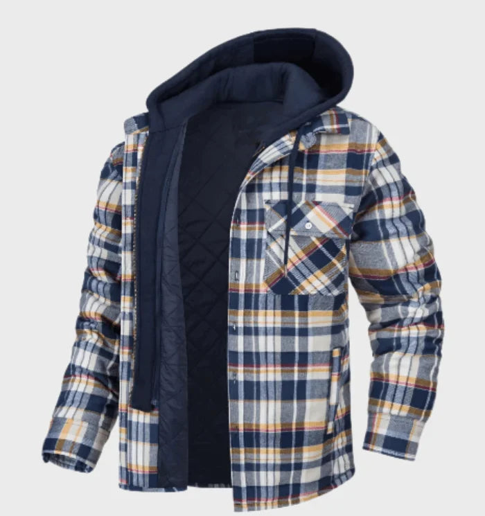 Men's shirt jacket in orange, check quilted lining shacket
