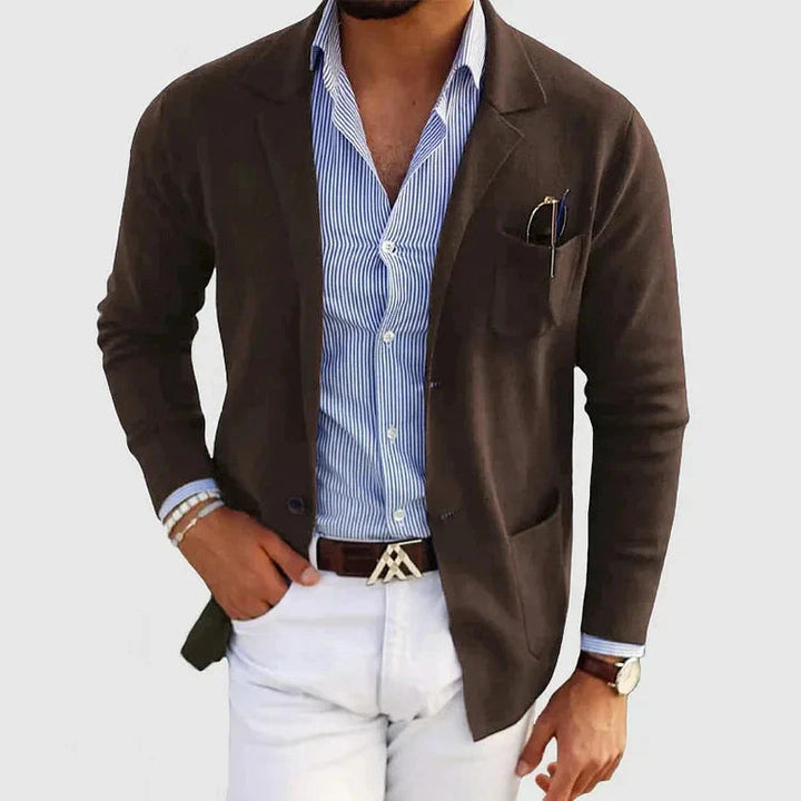 Men's knitted blazer in brown, casual notch lapel patch pocket