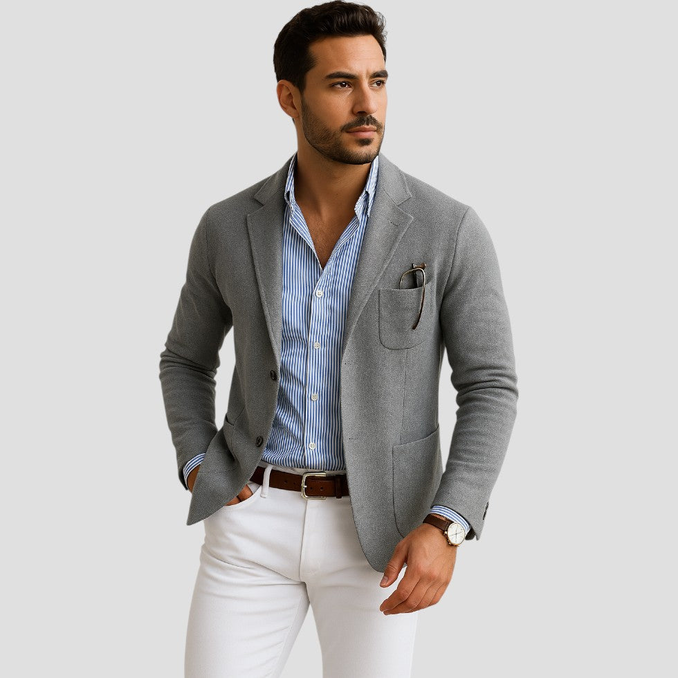Men's knitted blazer, casual notch lapel patch pocket, view 1