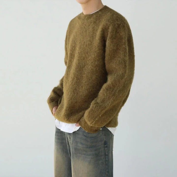 Men's knitted jumper, textured crew neck relaxed, view 4