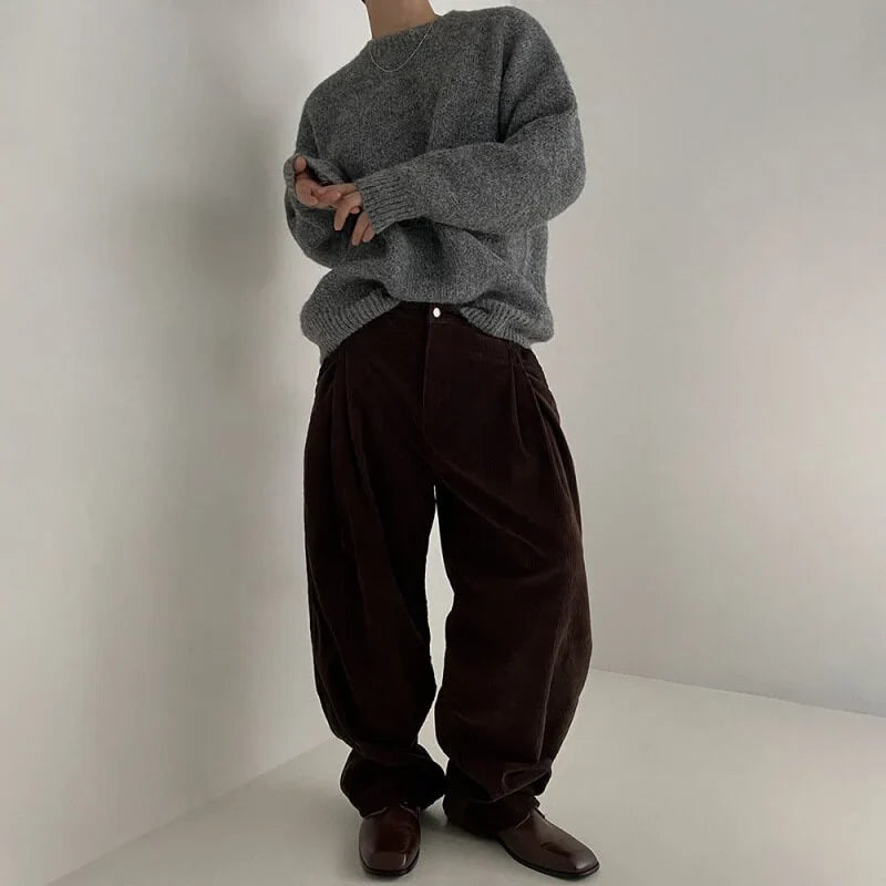 Men's knitted jumper, textured crew neck relaxed, view 5