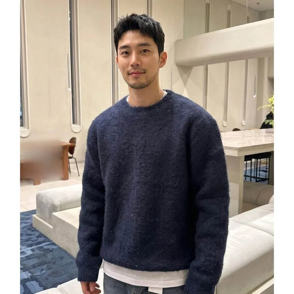 Men's knitted jumper, textured crew neck relaxed, view 1