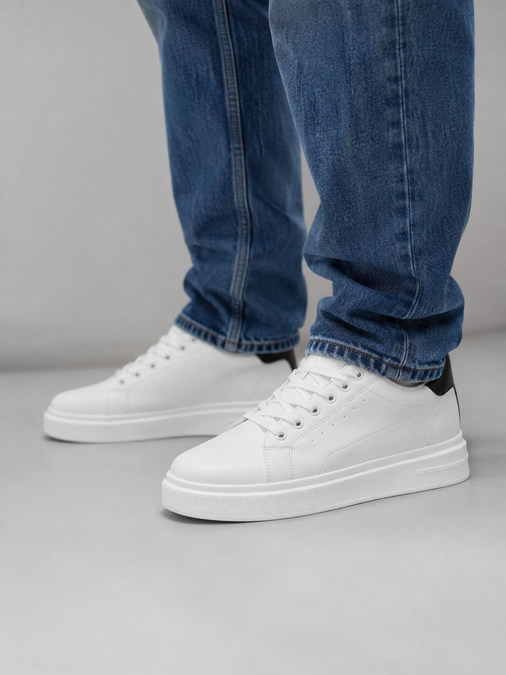 Men's platform trainers, lace up white trainers, view 2