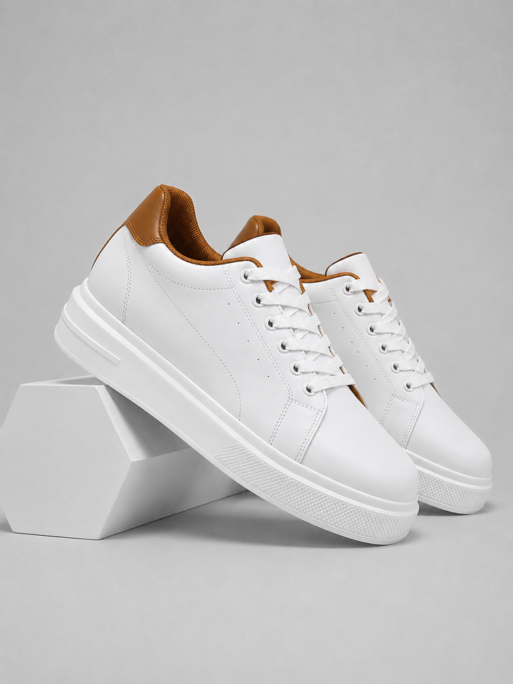 Men's platform trainers, lace up white trainers, view 5