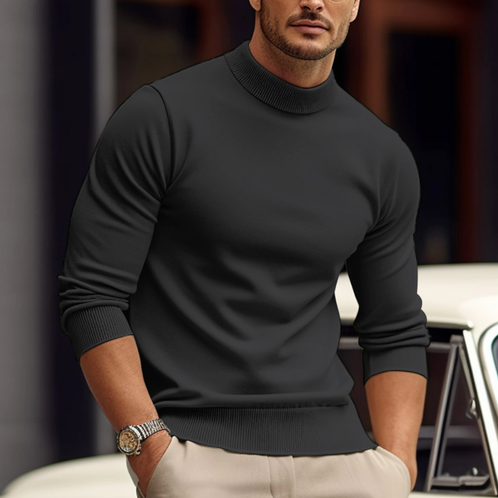 Men's mock neck jumper in grey, slim fit fine knit turtleneck