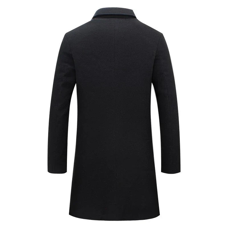 Men's overcoat, single breasted notch lapel longline, view 1