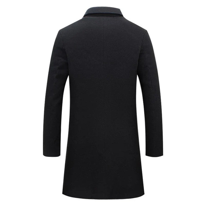 Men's overcoat, single breasted notch lapel longline, view 1