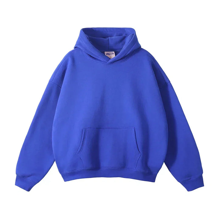 Men's pullover hoodie in blue, kangaroo pocket relaxed fit oversized