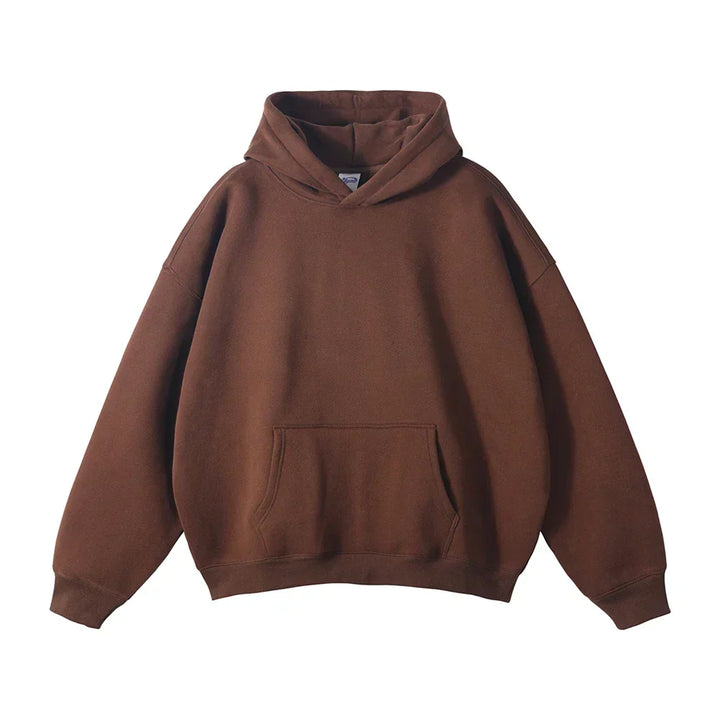 Men's pullover hoodie in brown, kangaroo pocket relaxed fit oversized