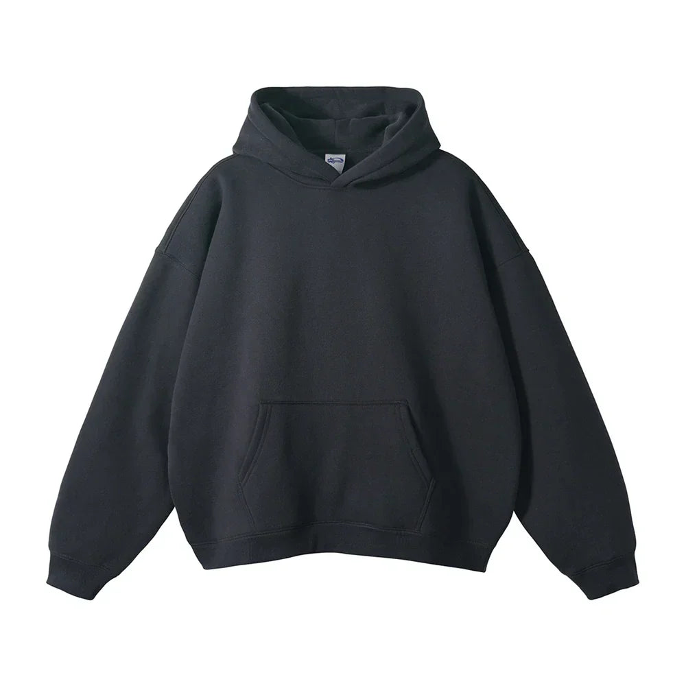 Men's pullover hoodie in grey, kangaroo pocket relaxed fit oversized