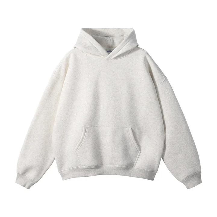 Men's pullover hoodie in light grey, kangaroo pocket relaxed fit oversized