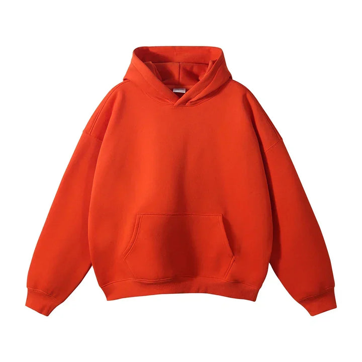 Men's pullover hoodie in orange, kangaroo pocket relaxed fit oversized