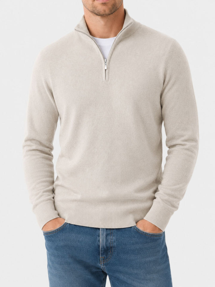 Men's quarter zip jumper, fine knit half zip, view 2