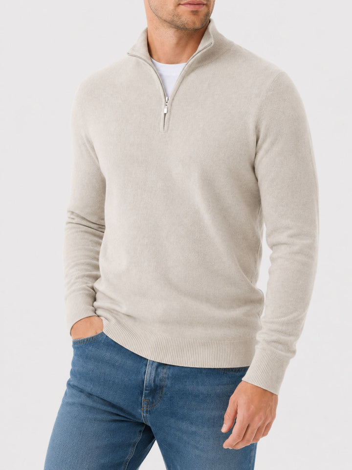 Men's quarter zip jumper, fine knit half zip, view 1