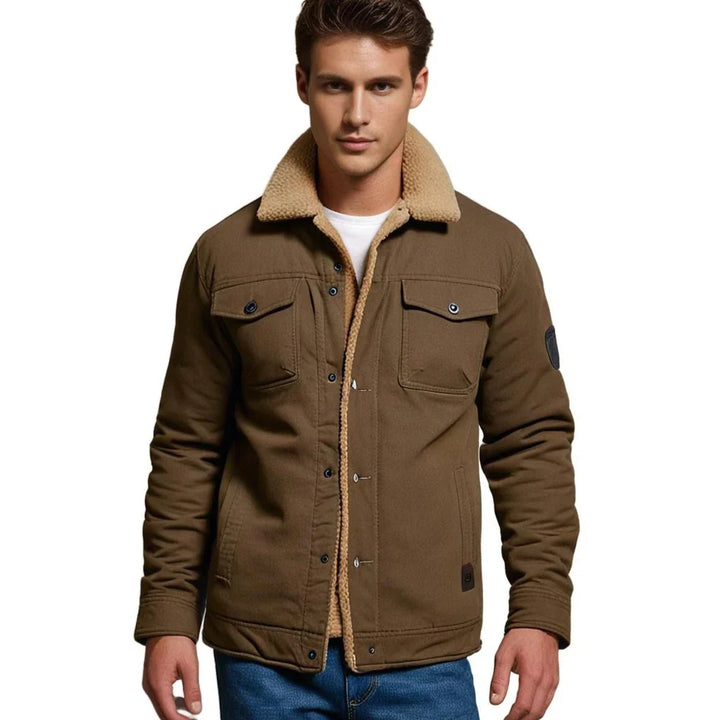 Men's sherpa lined jacket, sherpa collar button front trucker, view 5