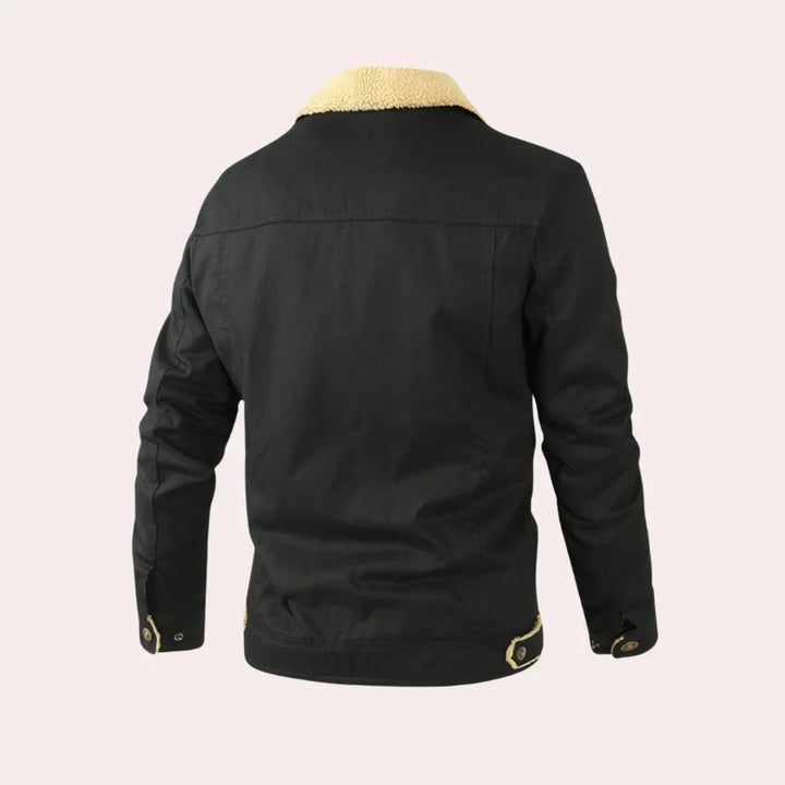 Men's sherpa lined jacket, sherpa collar button front trucker, view 1