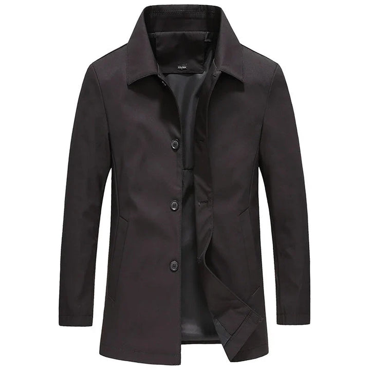 Men's mac coat in black, point collar car coat