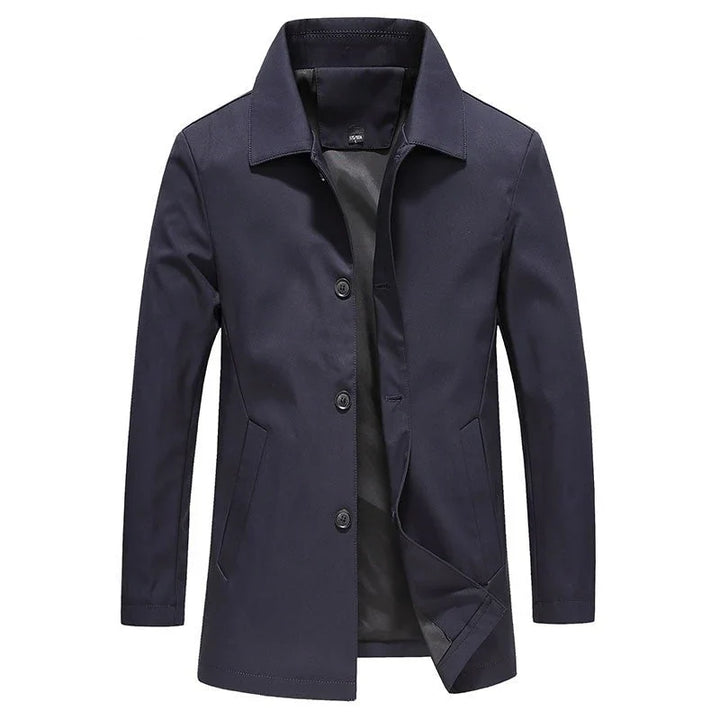 Men's mac coat in blue, point collar car coat
