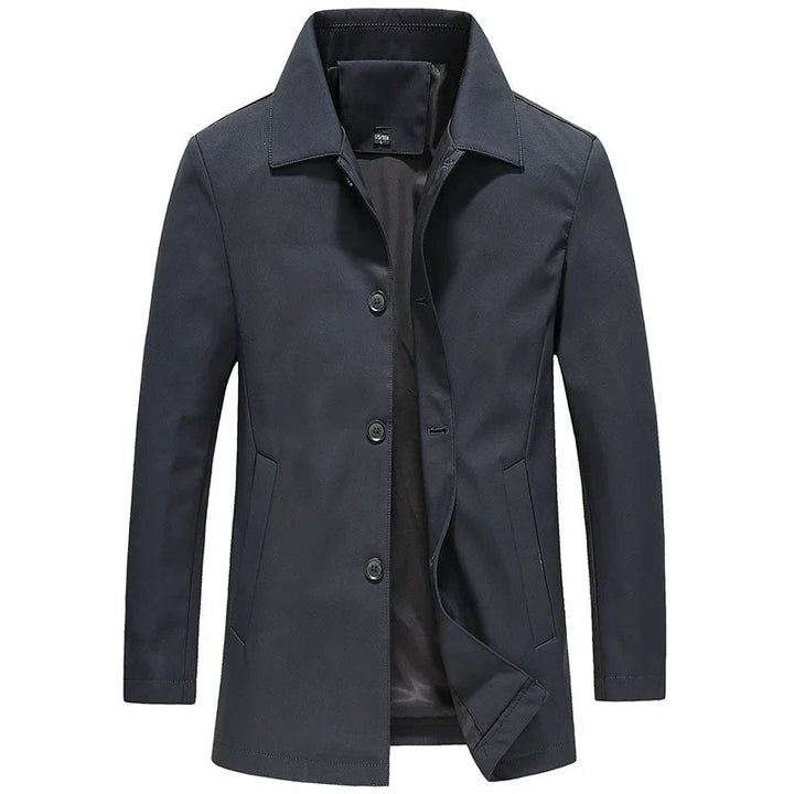 Men's mac coat in navy blue, point collar car coat
