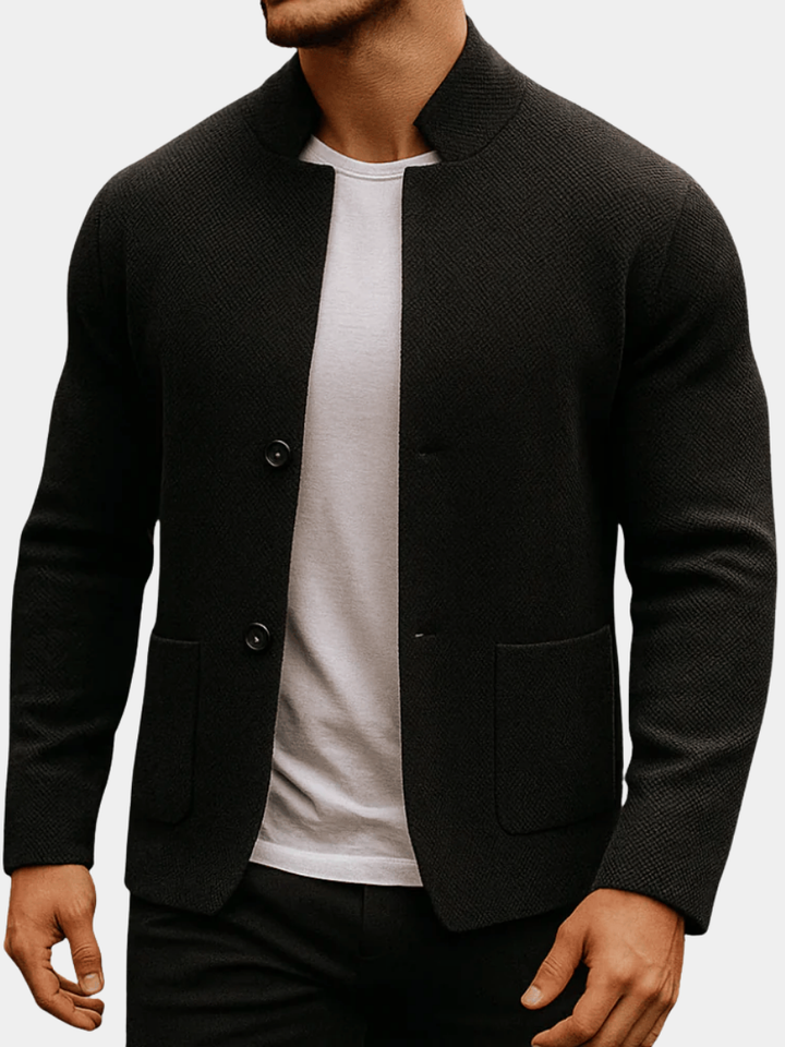 Men's knitted cardigan, button front patch pocket, view 1