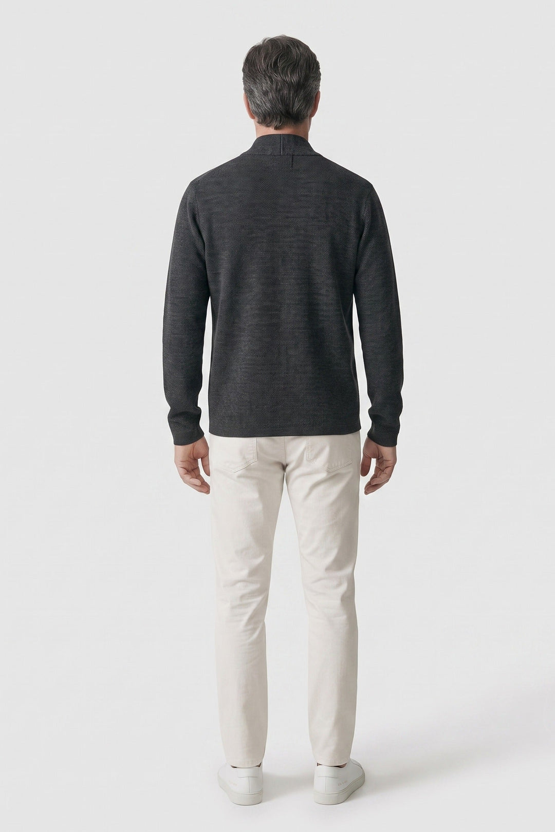 Men's Textured Cardigan | Stand Collar | on model