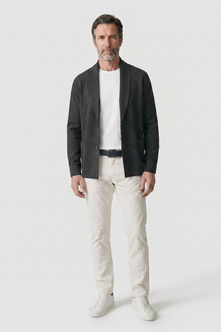 Men's Textured Cardigan | Stand Collar | on model
