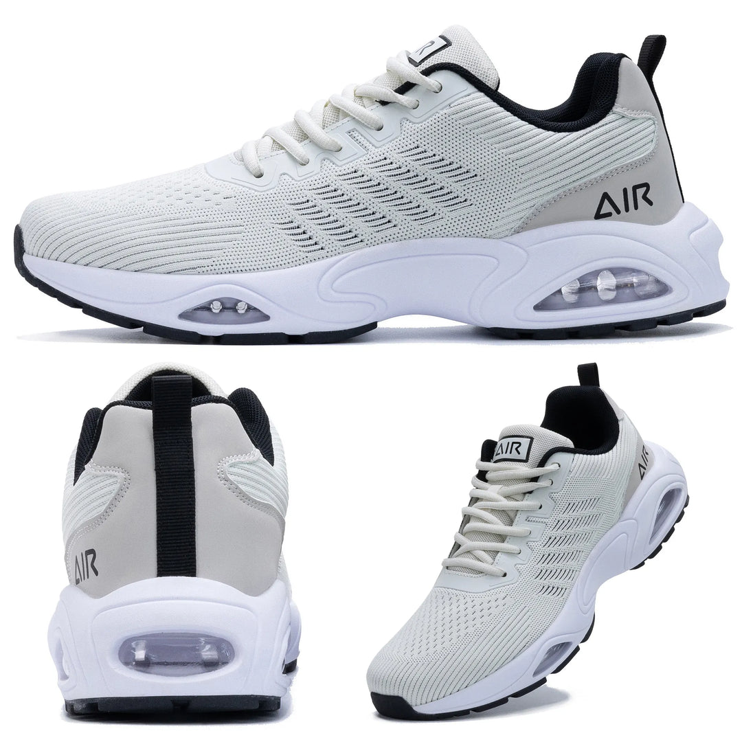 Off White trainers, held up to show the inside and the sole