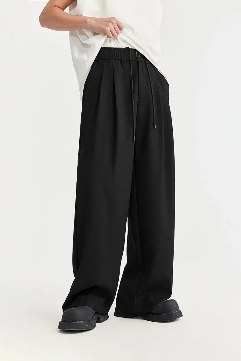Men's wide leg trousers, drawstring pleated relaxed, view 1