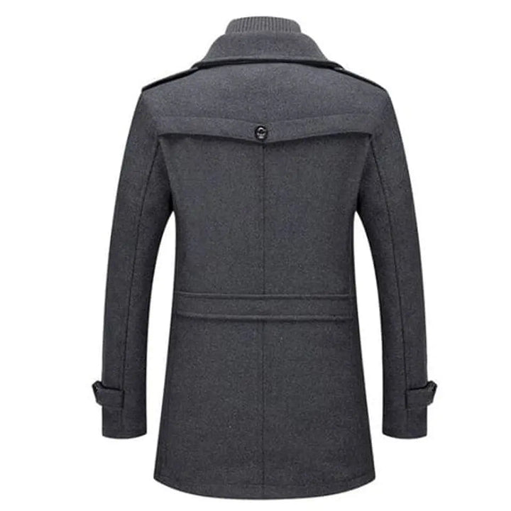 Back of the grey coat with epaulettes and a half belt