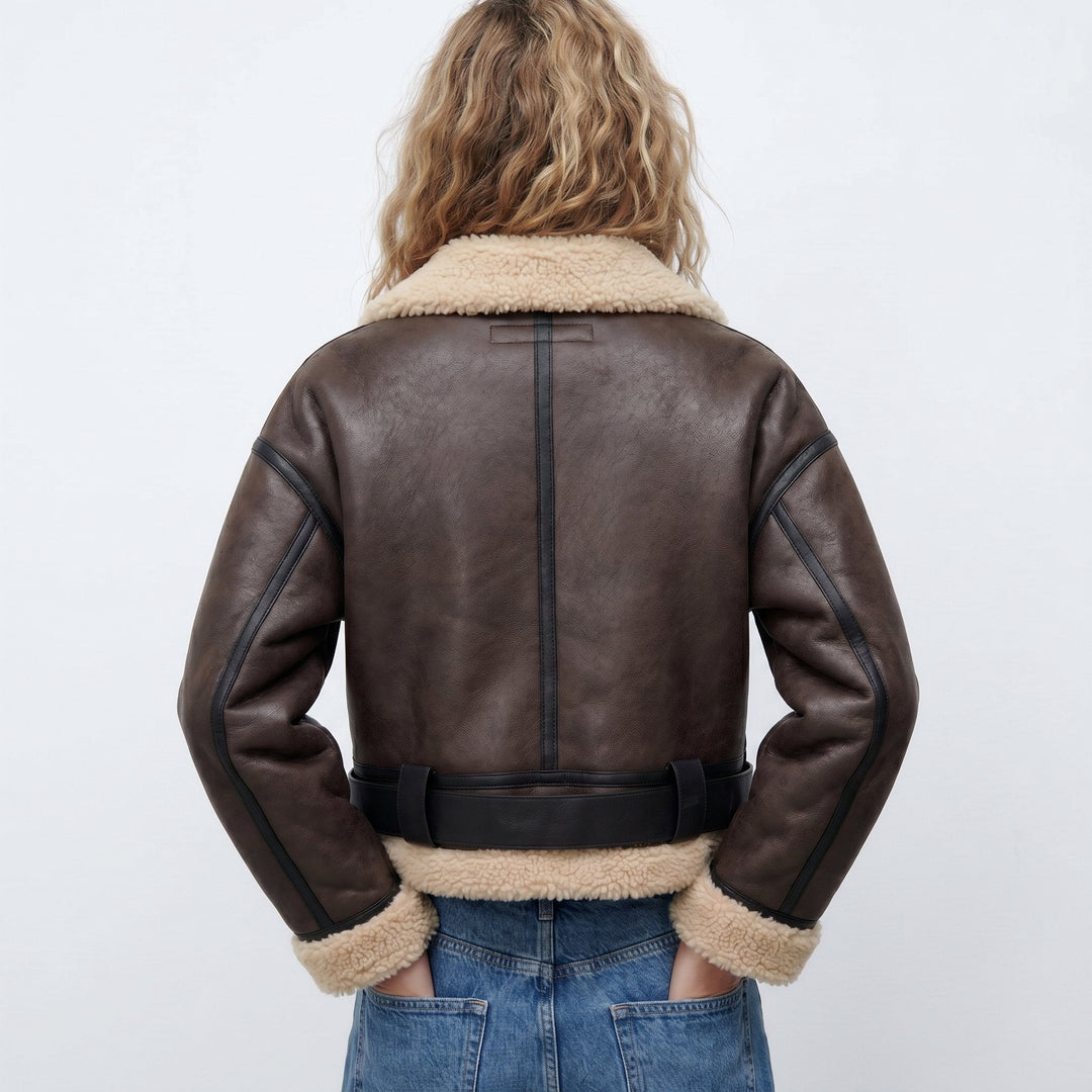 Aviator Bomber Jacket in brown, back view