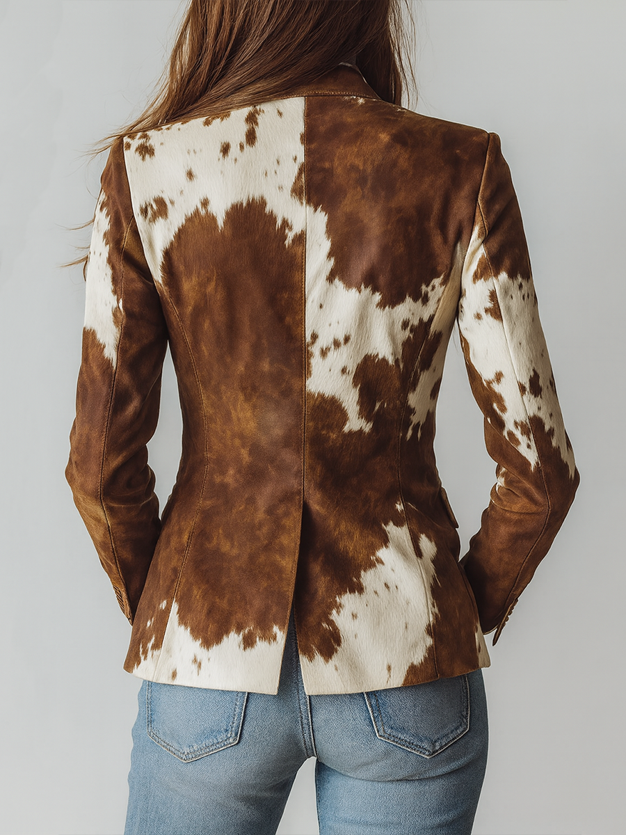 Back of the cow print blazer with centre vent