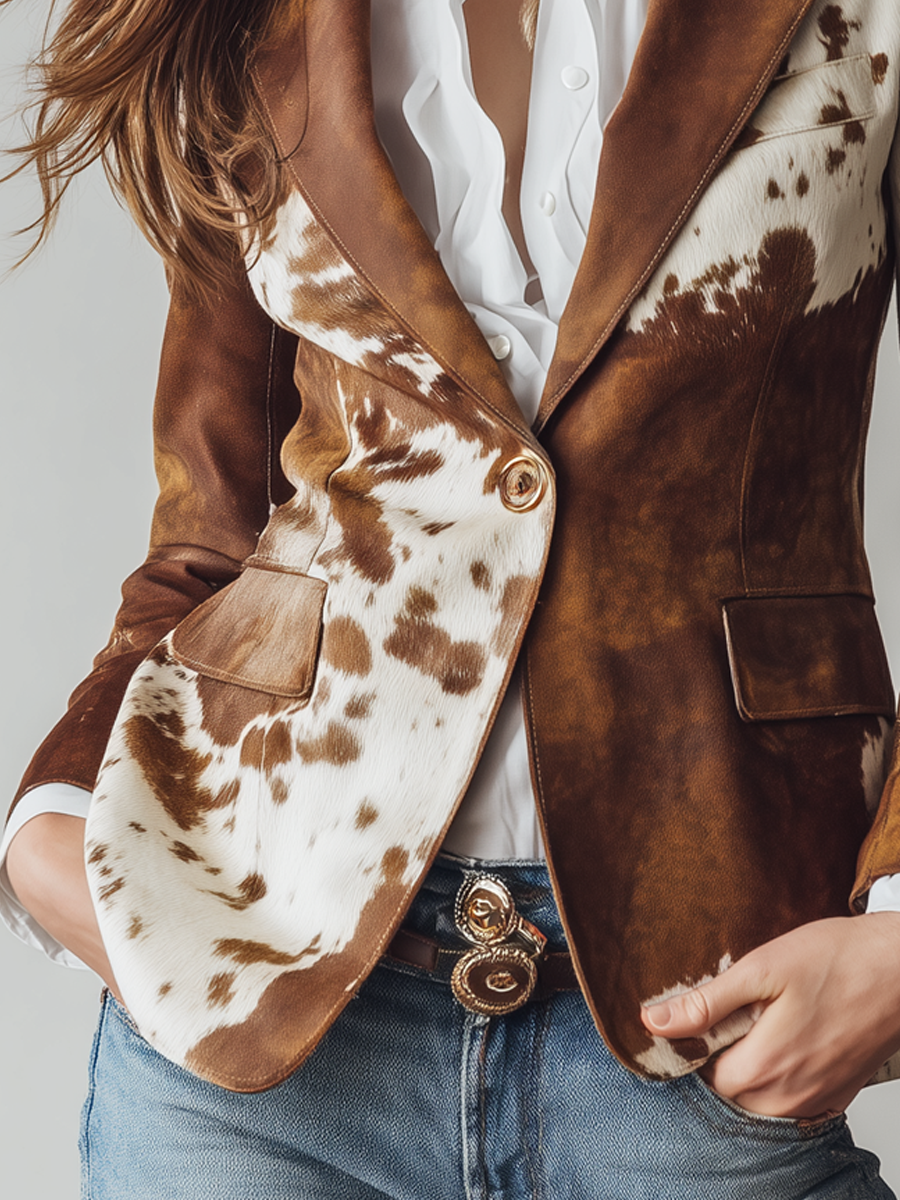 Fitted waist and lower flap pockets worn with a western belt