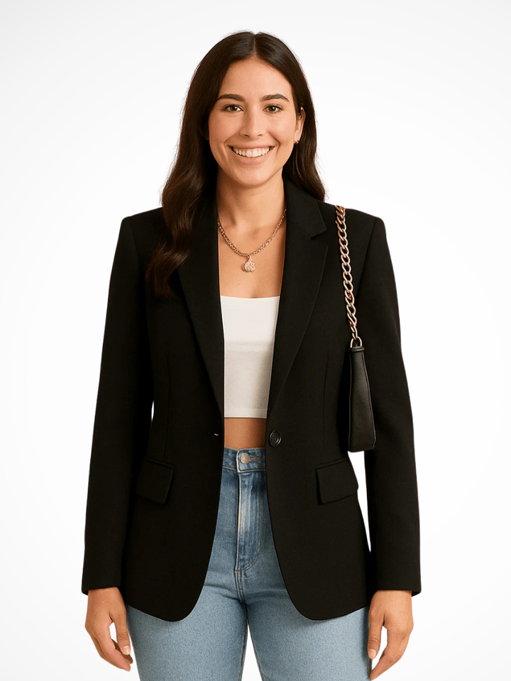 Women's blazer in black, single button notch lapel tailored