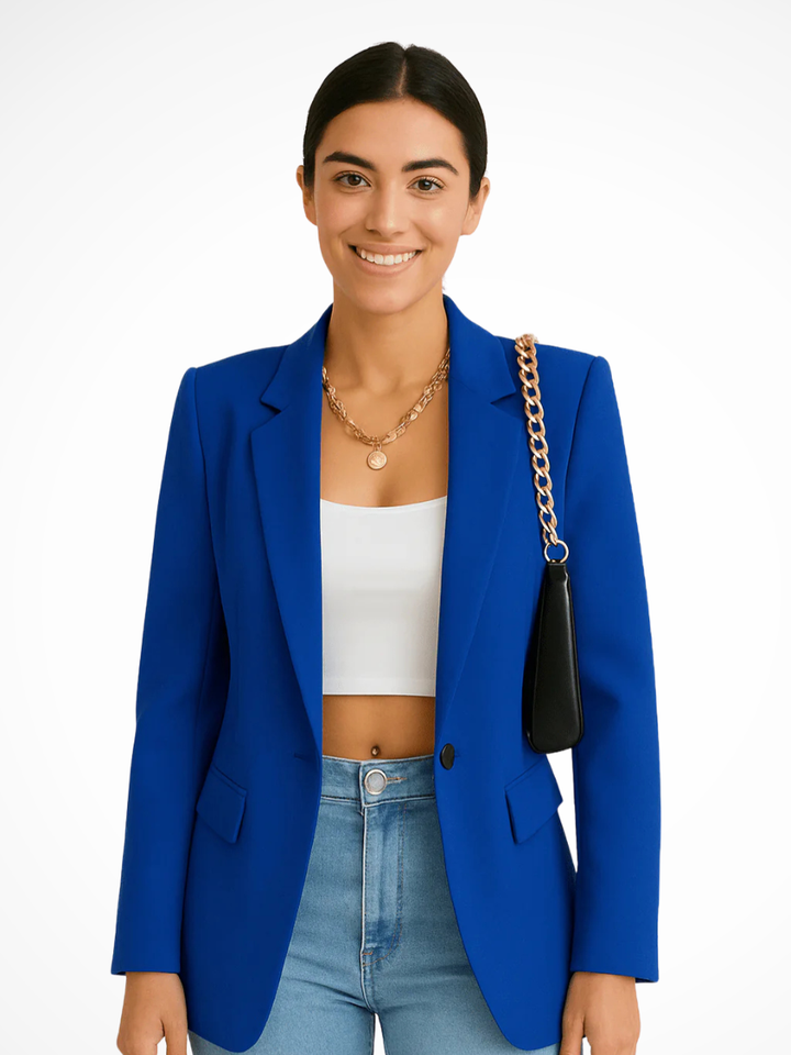 Women's blazer in blue, single button notch lapel tailored