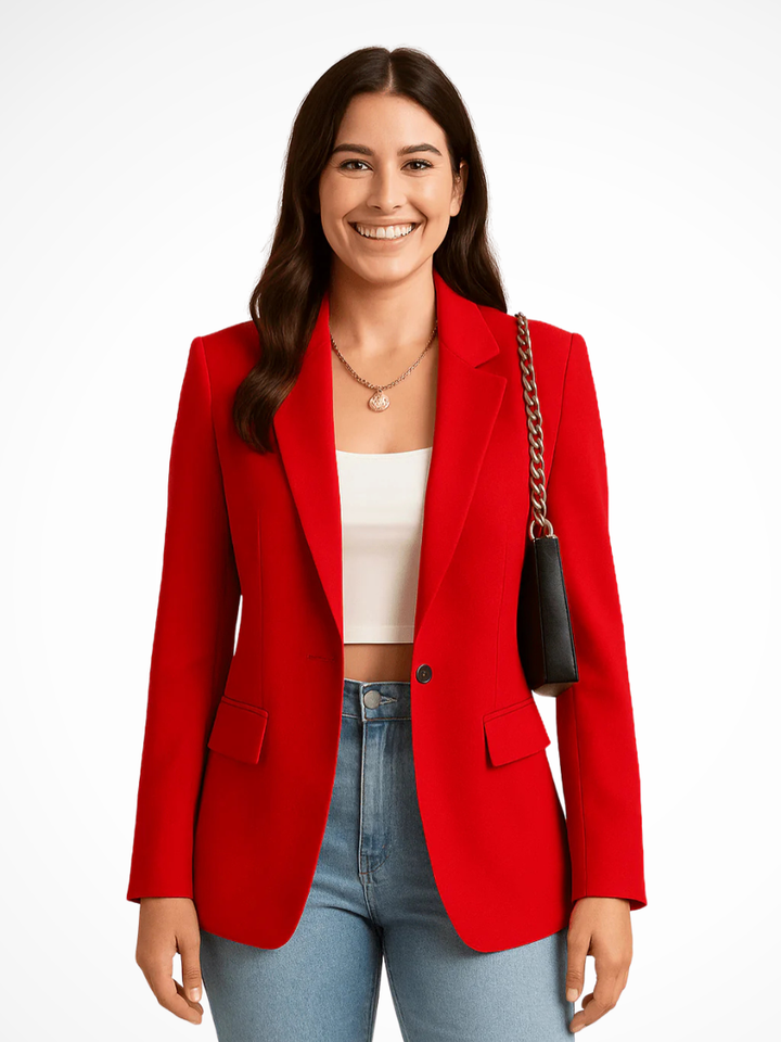 Women's blazer in red, single button notch lapel tailored