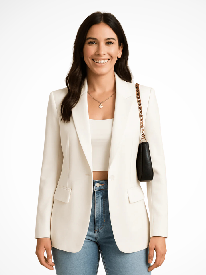 Women's blazer in white, single button notch lapel tailored