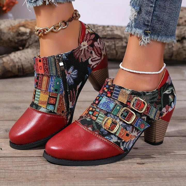Red Multi ankle boots, worn on foot, front view