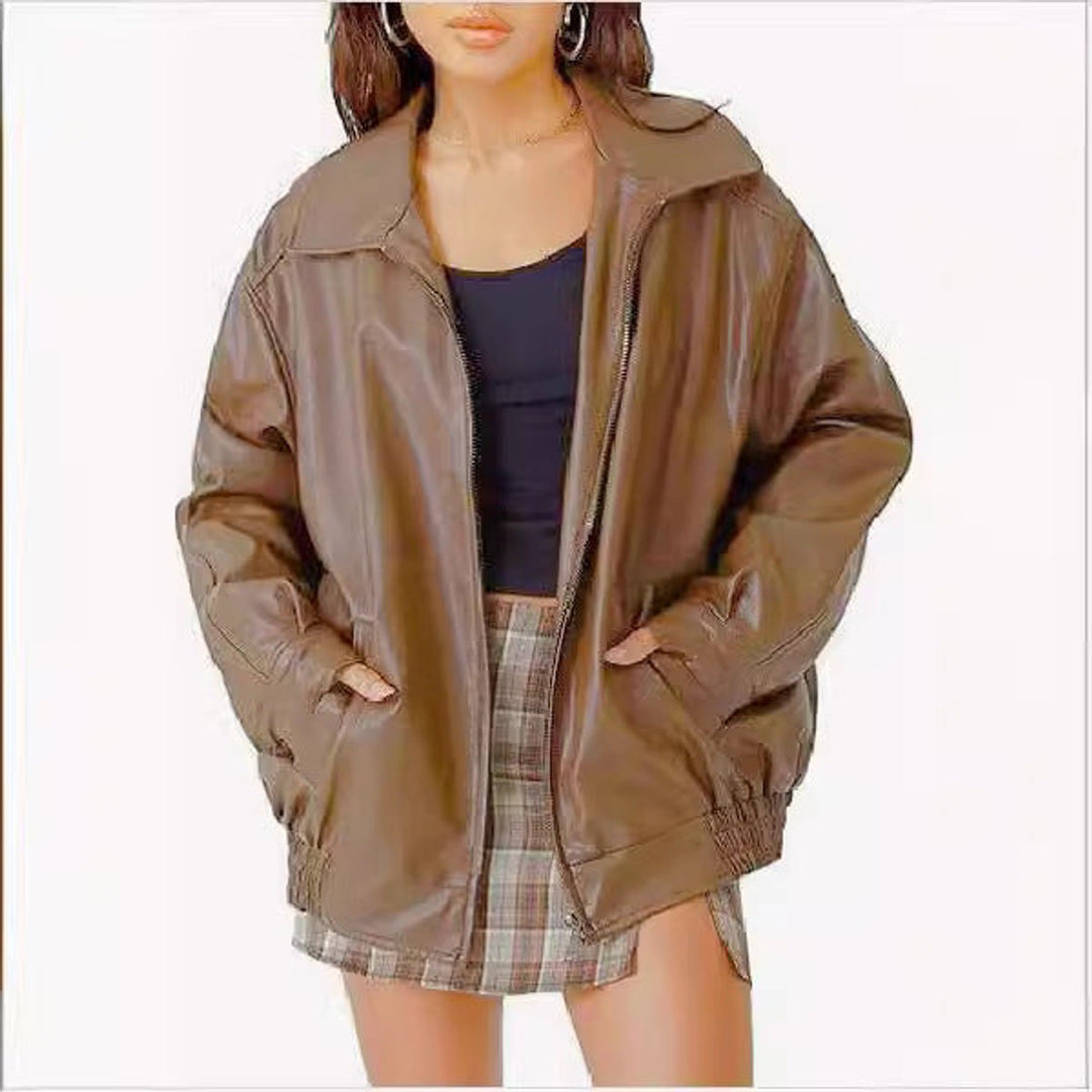 Bomber Jacket in camel, on model, view 2