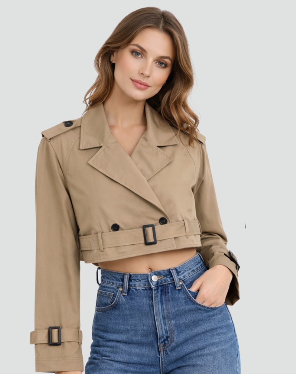 Cropped Trench Coat in beige, on model, view 2