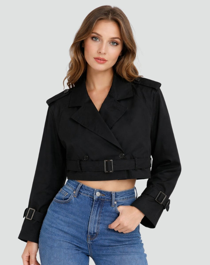Cropped Trench Coat in black, on model, view 2