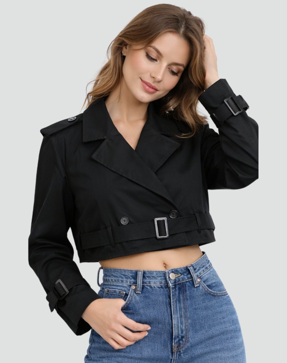 Cropped Trench Coat in black, on model