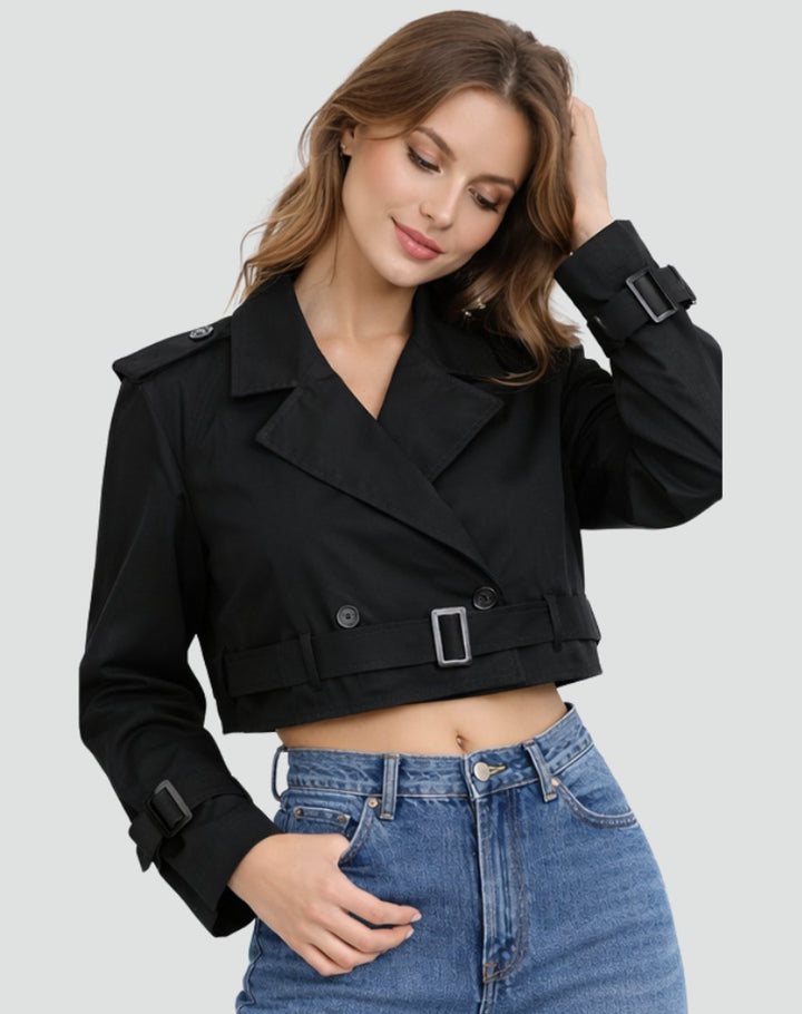Cropped Trench Coat in black, on model