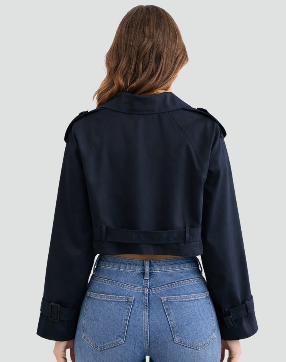 Cropped Trench Coat in navy, back view