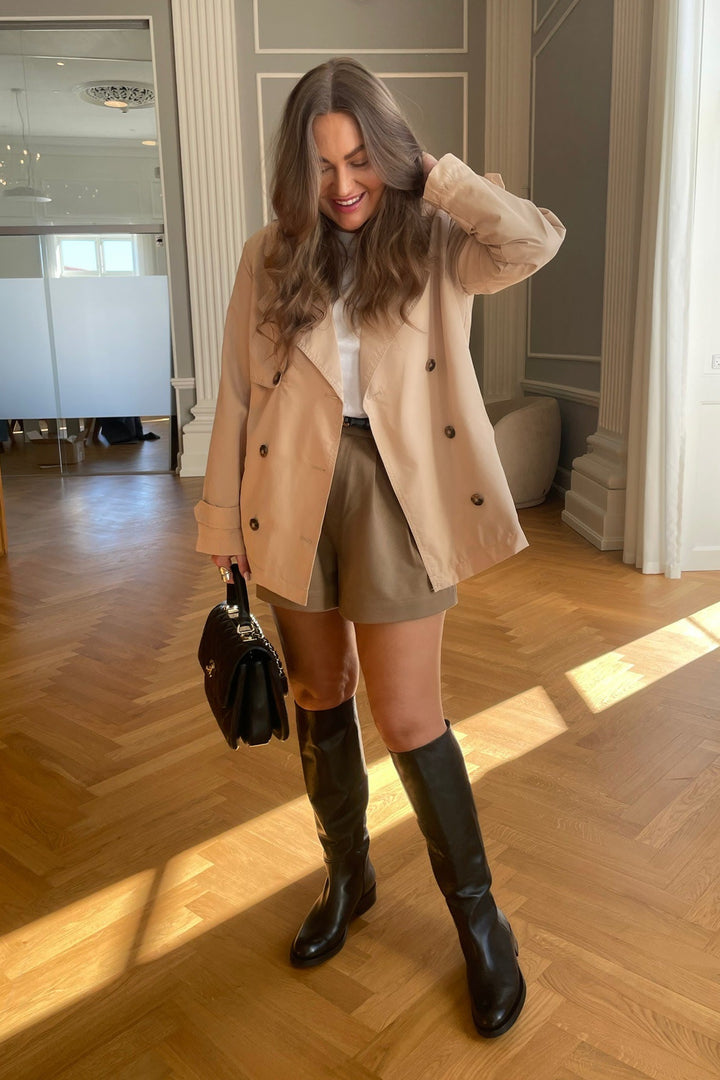 Women's cropped trench coat, double breasted belted short, view 2