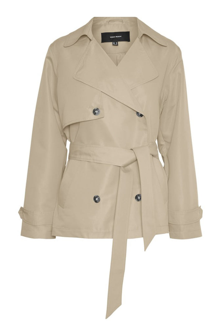 Women's cropped trench coat, double breasted belted short, view 9