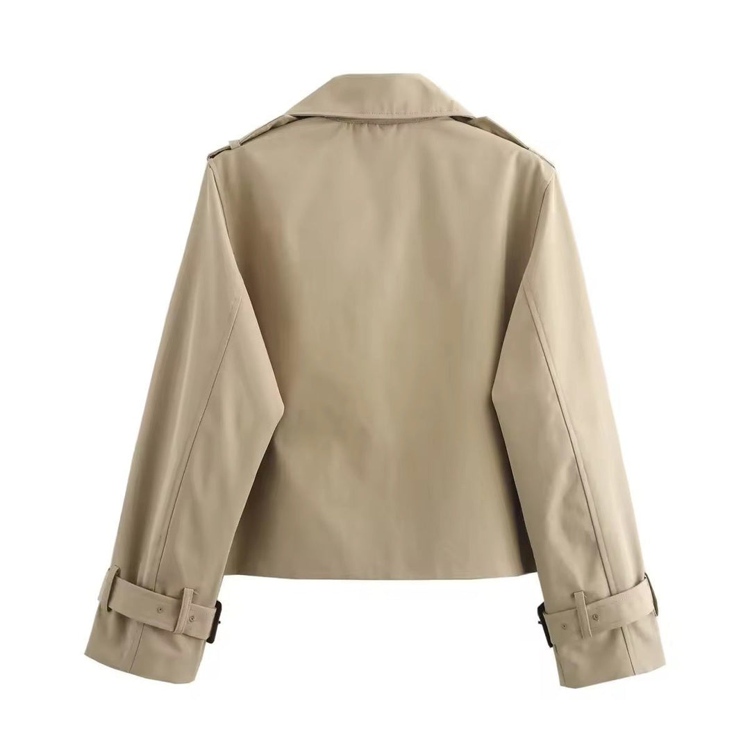Cropped Trench Coat in beige, back view
